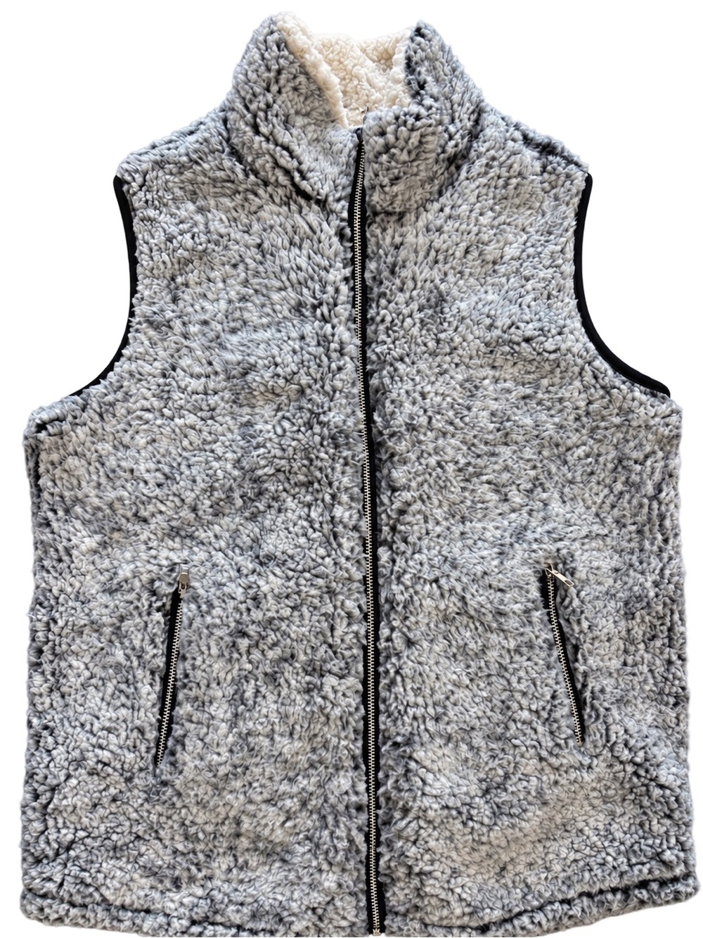 Gray Sherpa Fleece Zip Up Vest Women’s Small Cozy Teddy Faux Fur